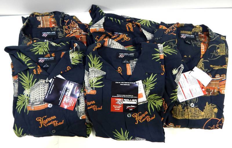 lot 24 image: Lot of 5 High Roller Fashions Casino Theme Havana Style Mens Silk Shirts