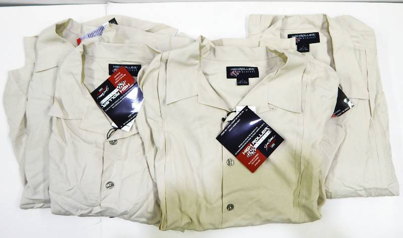 lot 25 image: Lot of 4 High Roller Fashions Cream Havana Guayabera Style Mens Silk Shirts