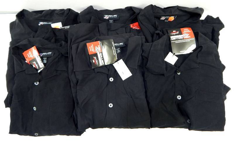 lot 26 image: Lot of 6 High Roller Fashions Black Embroidered Havana Style Mens Silk Shirts