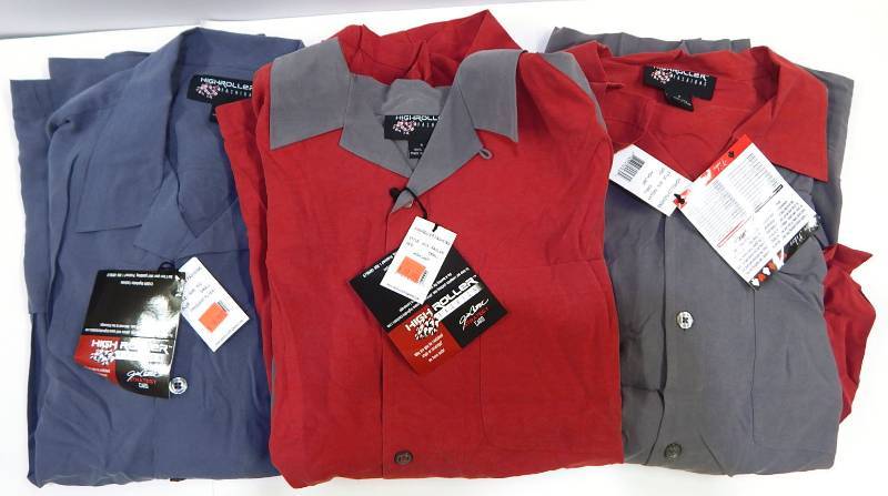 lot 28 image: Lot of 3 High Roller Fashions Havana Guayabera Style Mens Silk Shirts