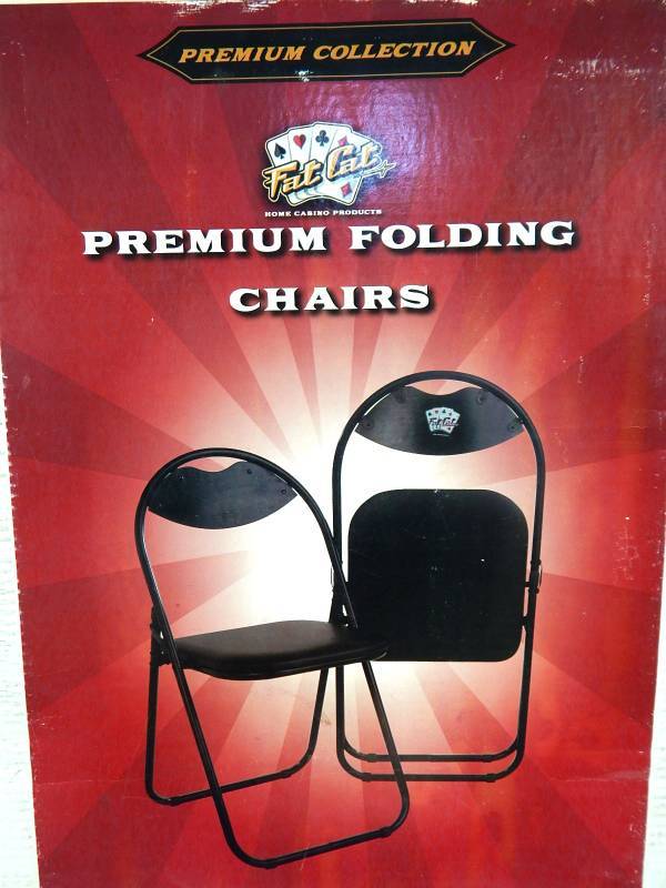 lot 42 image: New Box of Two FatCat Home Casino Products Padded Folding Gambling Themed Chairs