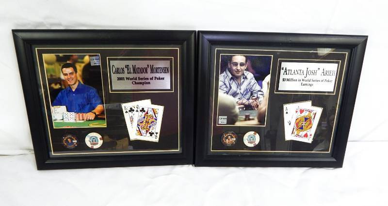 lot 129 image: Set of Carlos Mortensen and Josh Arieh Limited Edition Pro Poker Player Autographed Plaques