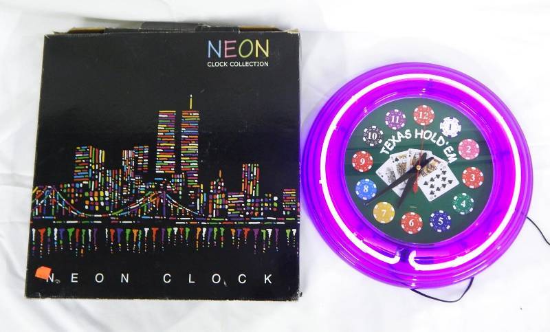 lot 159 image: New Neon Clock Collection Texas Hold Em Clock