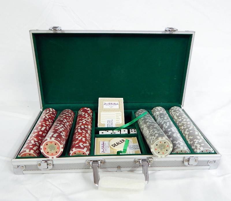 lot 56 image: 300 Chip Aluminum Poker Chip Case with Playing Cards