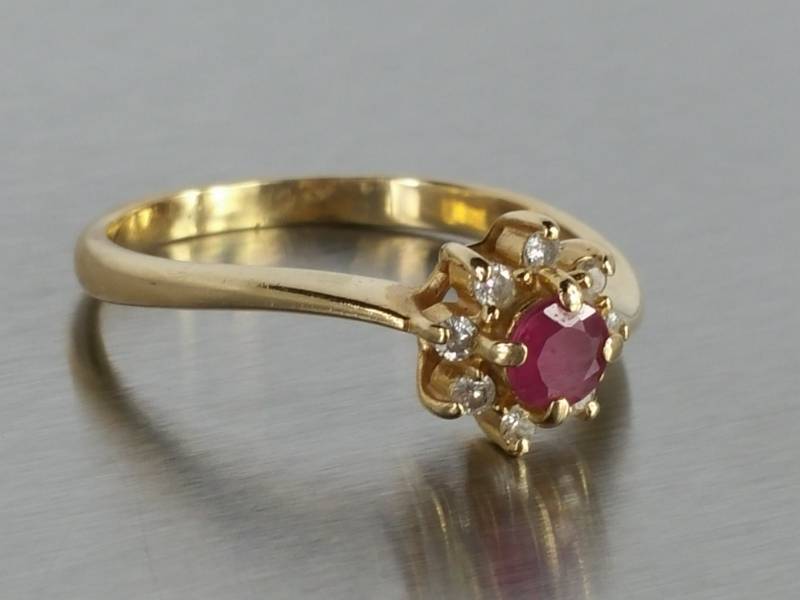 Radiant Natural Ruby and Diamond Ring in 14k Gold