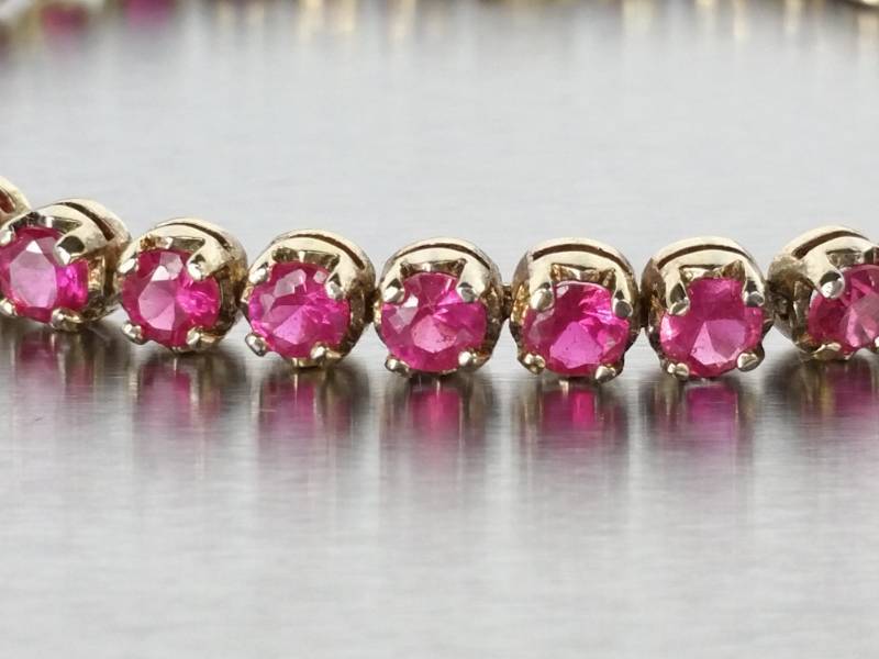 Ladies Beautiful Pink Sapphire Tennis 7 Bracelet in Sterling Silver