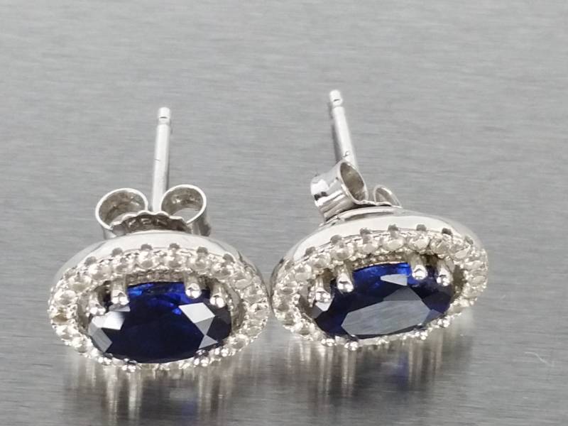 Ladies Blue and White Sapphire Earrings in Sterling Silver
