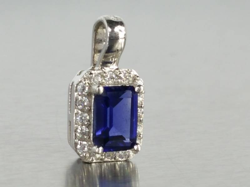 Ladies Blue and White Sapphire Pendant in Sterling Silver