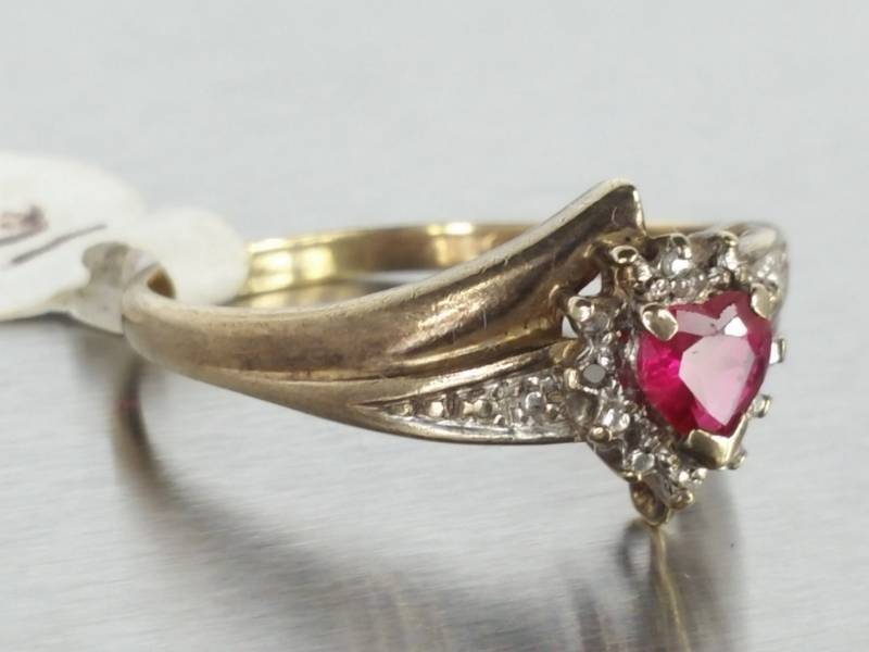 Natural Heart Shaped Ruby and Diamond Ring in 10k Gold