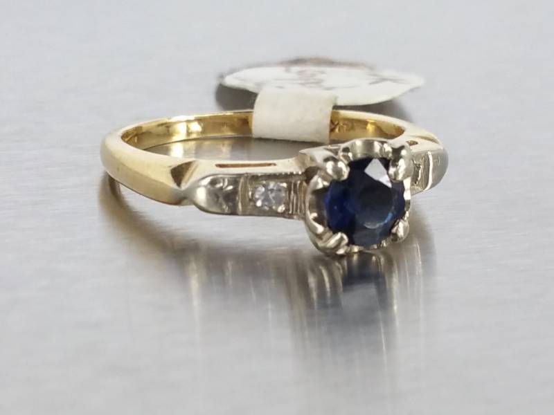 Natural Sapphire and Diamond Ring in 14k Gold