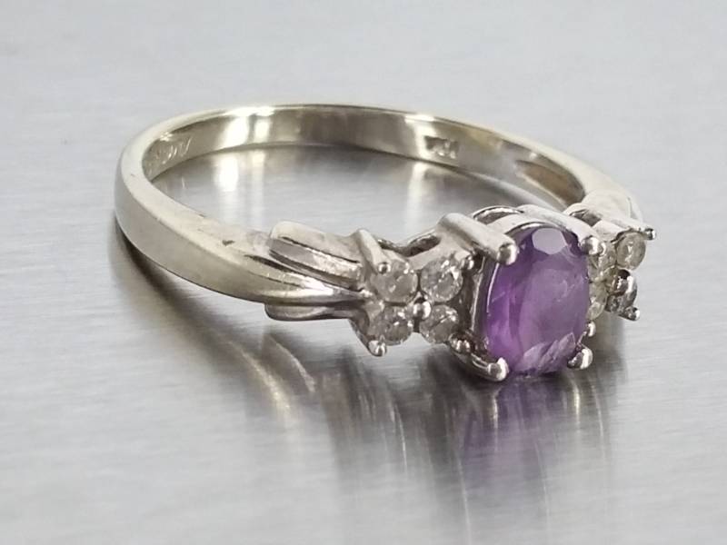 Natural Amethyst and Diamond Estate Ring in 10k Gold