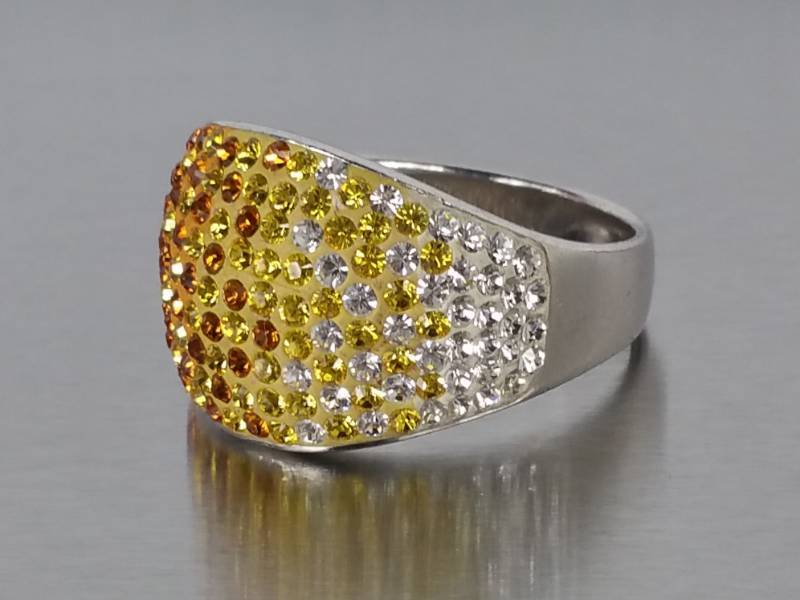 Large Dazzling Sunburst Crystal Ring in Sterling Silver