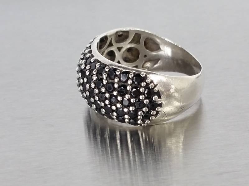Black Onyx Ladies Estate Ring in Sterling Silver