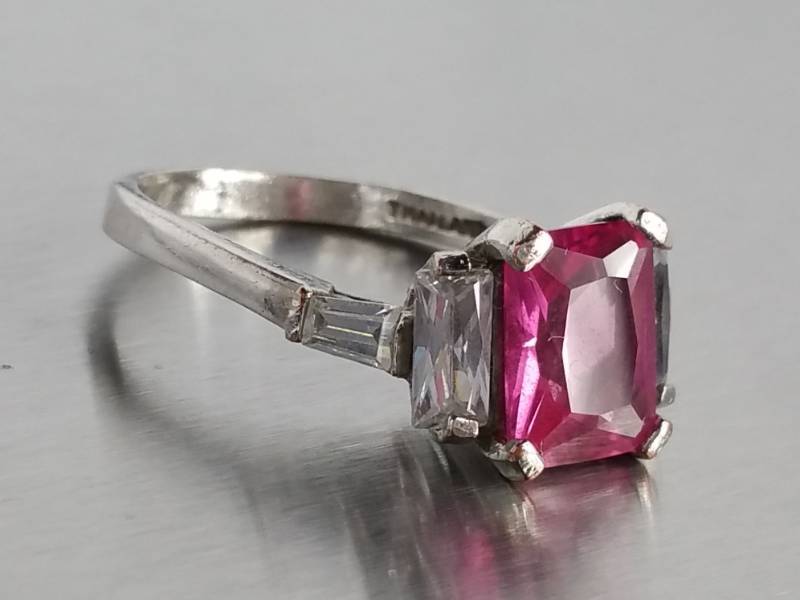 Pink and White Estate Ring in Sterling Silver