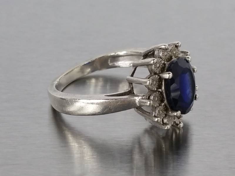 White and Blue Sapphire Estate Ring in Sterling Silver