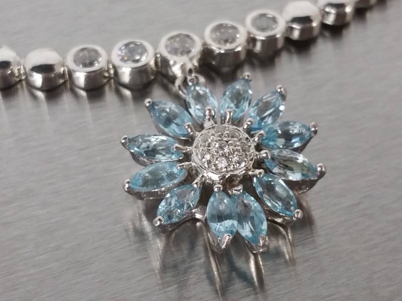 Ladies Aqua Estate Necklace in Sterling Silver