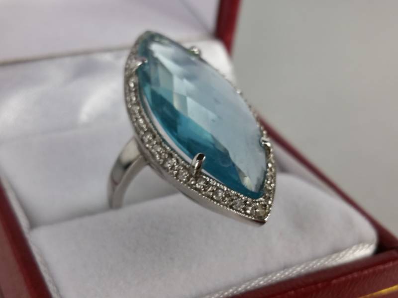 Aqua and Diamond Ring in Sterling Silver