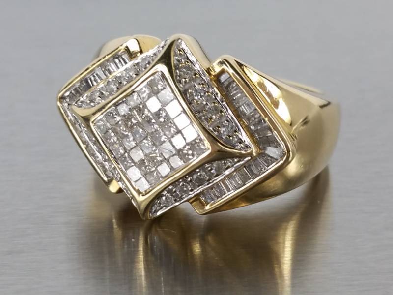 Mens Large, Heavy 14k Yellow Gold Ring Full of Diamonds