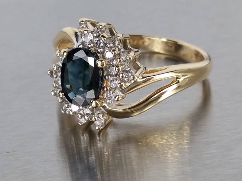 Natural Blue Sapphire and Diamond Ring in 14k Gold