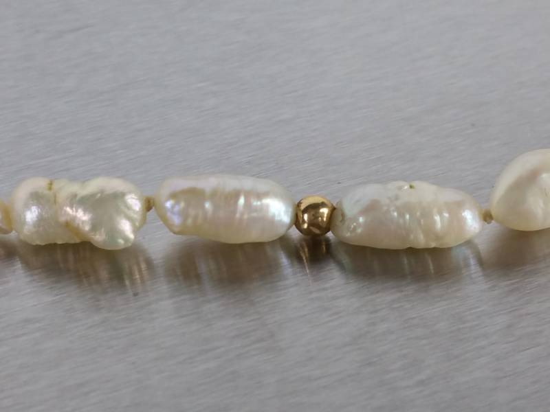 Stunning Baroque White Pearl 16 Necklace with 14k Gold Accents
