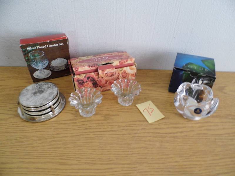 Crystal Candle Holders - Silverplate Coasters