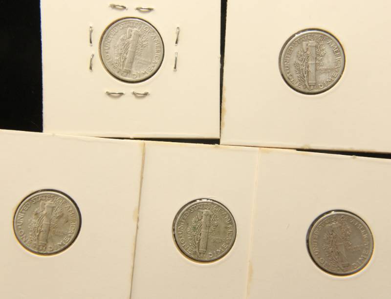 GROUP OF 5 MERCURY DIMES AS PICTURED
