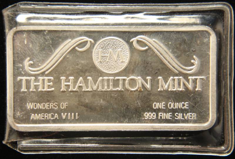 1 TROY OZ. .999 FINE SILVER BAR HAMILTON MINT OLD FAITHFUL