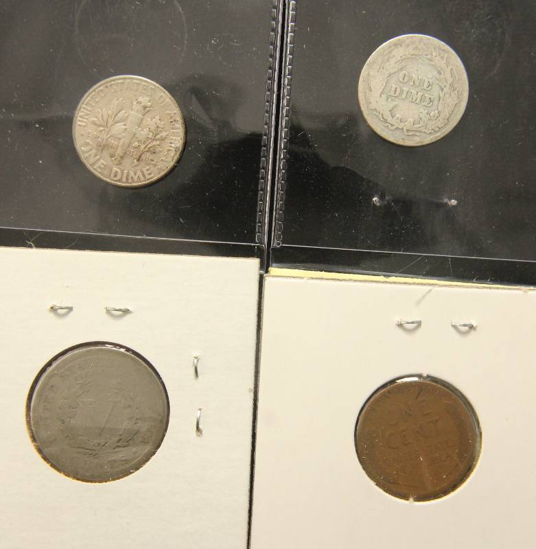 GROUP OF 4 US COINS 1899 1947-D 10C 1897 5C 1916-S WHEAT CENT