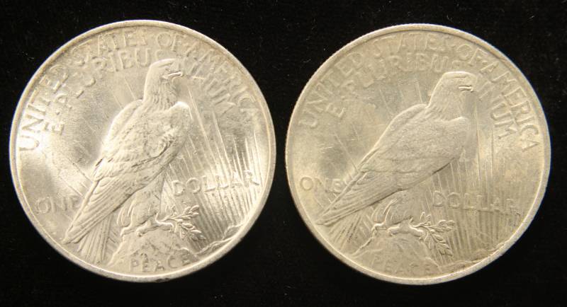 2 HIGH GRADE 1922 PEACE SILVER DOLLARS