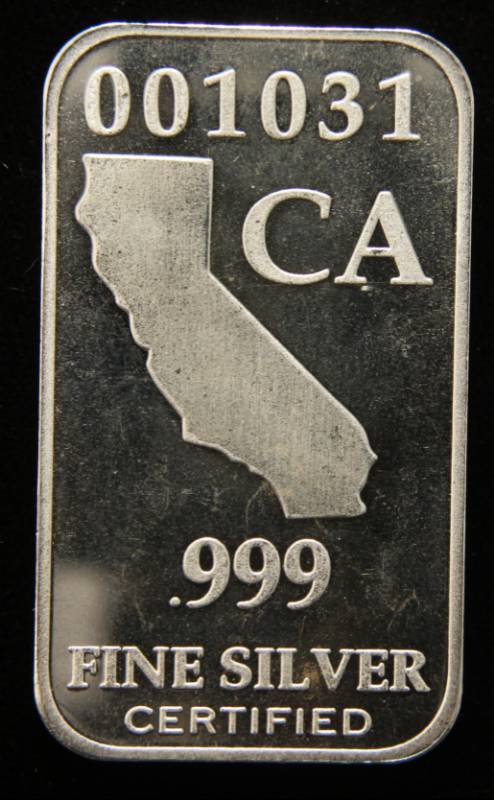 1 TROY OZ. .999 FINE SILVER BAR INDIAN CALIFORNIA DESIGN