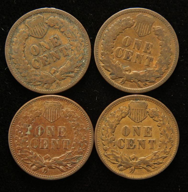 4 INDIAN HEAD CENTS 1891 1898 1906 1907 VG-VF