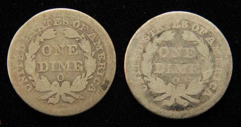 2 NEW ORLEANS MINT SEATED LIBERTY DIMES 1856-O 1857-O