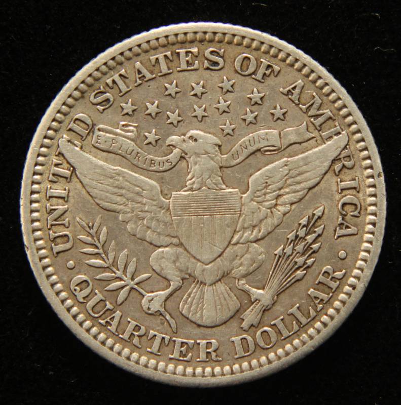 1908 BARBER SILVER QUARTER XF