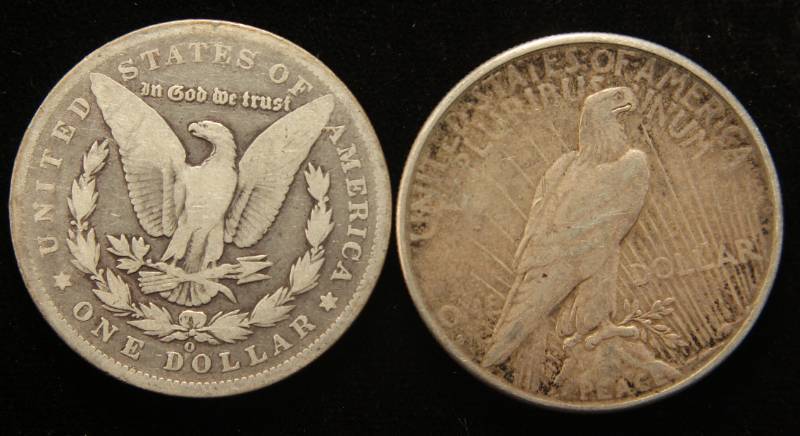 2 SILVER DOLLARS 1896-O MORGAN 1926-S PEACE