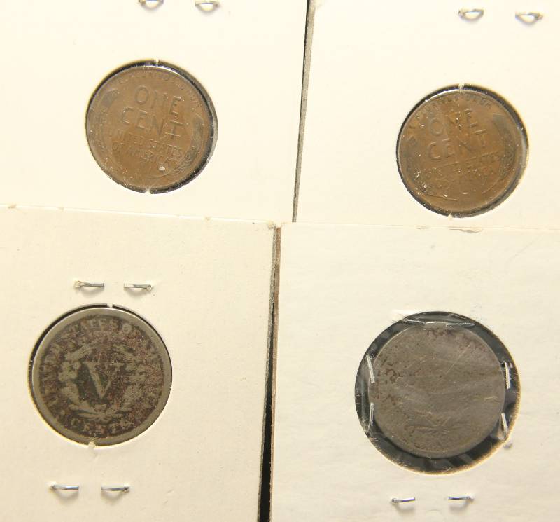 4 COINS 1888 1890 V NICKELS 1939 1939-D WHEAT CENTS