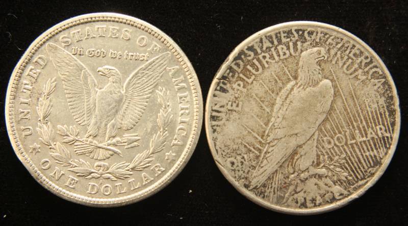 2 SILVER DOLLARS 1921 MORGAN 1923 PEACE