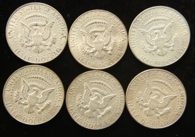 GROUP OF 6 KENNEDY 40% SILVER HALF DOLLARS