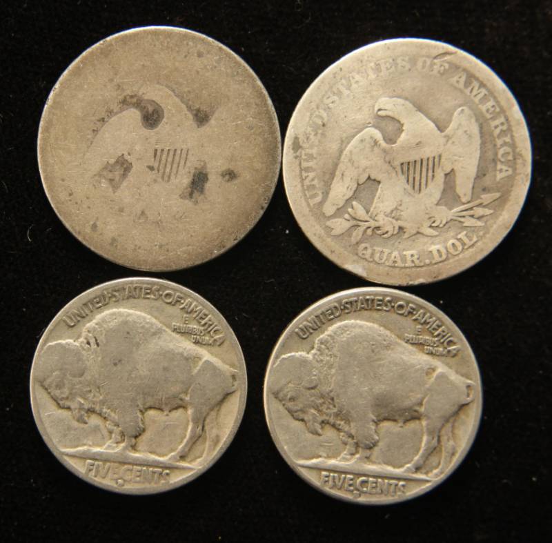 4 COINS 1838 1854 SEATED QUARTERS 1929-D 1929-S BUFFALO NICKELS