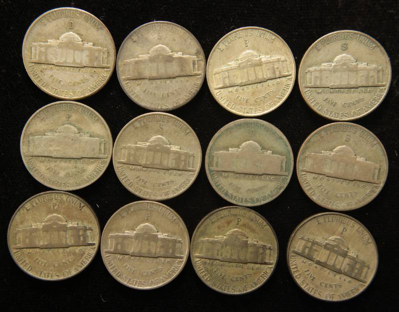 12 US WARTIME SILVER NICKELS