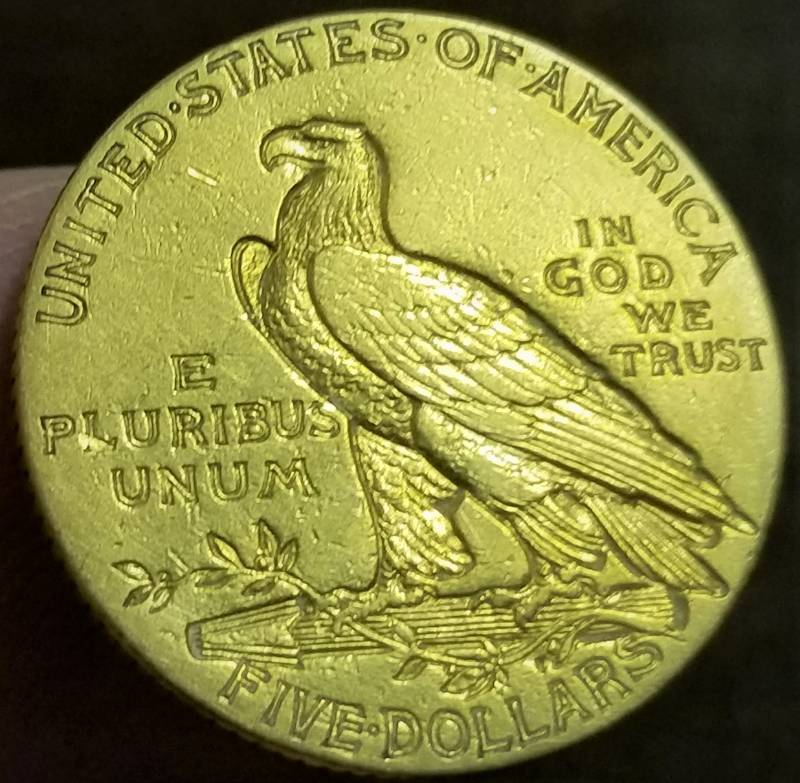 1910 US $5 GOLD INDIAN AU