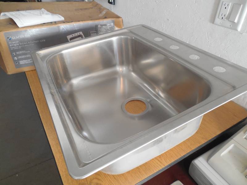 lot 94 image: Glacier Bay Drop-In Stainless Steel 25 in. 4-Hole Single Bowl Kitchen Sink