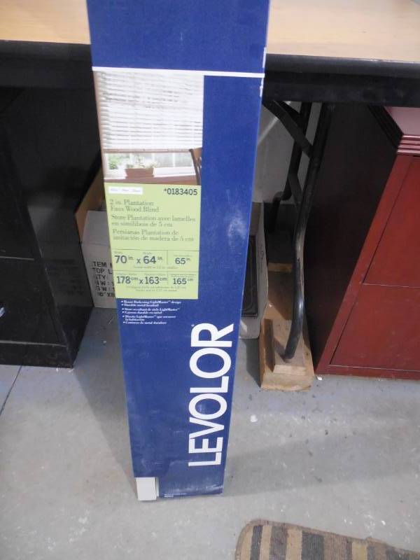 lot 120 image: LEVOLOR 2-in White Faux Wood Blinds (Common 69-in x 65-in)