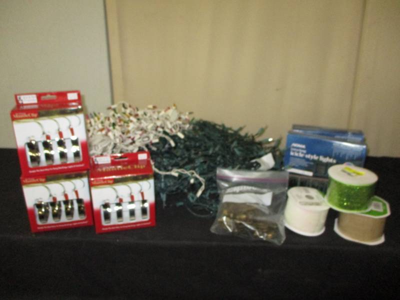 lot 58 image: christmas lights, 3 boxes of mantel hangers