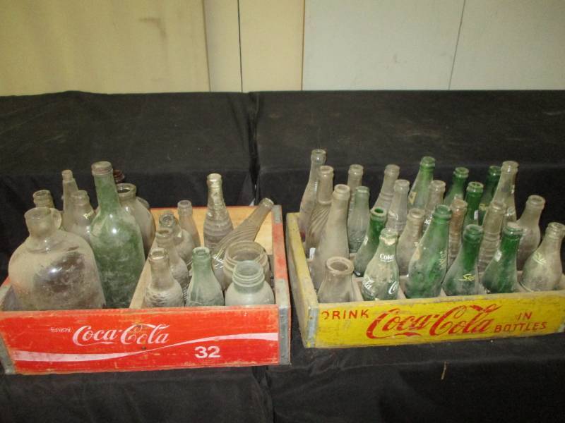 lot 157 image: 2 Old Coca-Cola Crate with antqiue Bottles