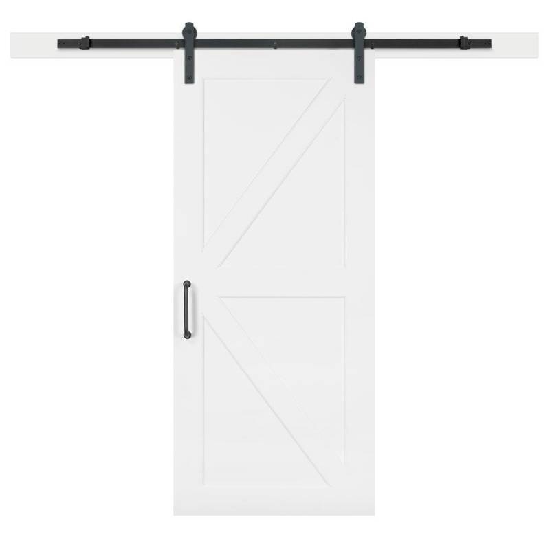 lot 44 image: Jeff Lewis 36 in. x 84 in. Gray Geese Composite K-Bar Solid-Core MDF Barn Door with Sliding Door Hardware Kit, 65693