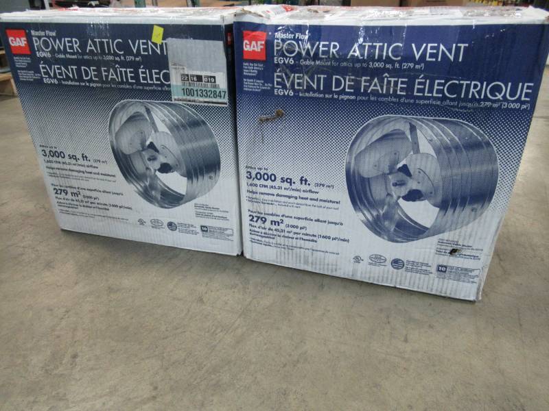 lot 26 image: 2 Master Flow 1600 CFM Power Gable Mount Attic Fans EGV6