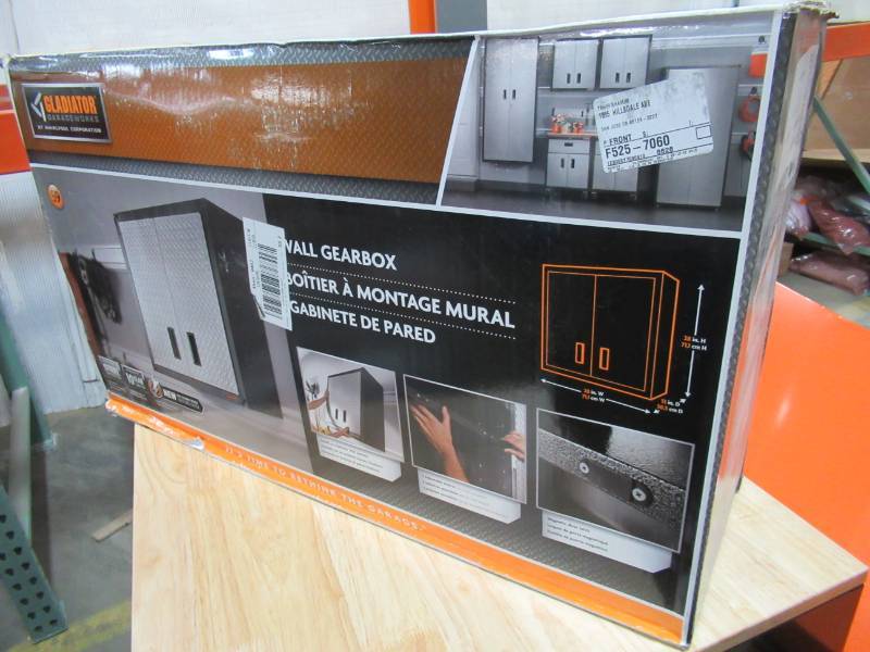 lot 55 image: Gladiator 28 in. H x 28 in. W x 12 in. D Steel Garage Wall Cabinet in Silver Tread, GAWG28FDYG