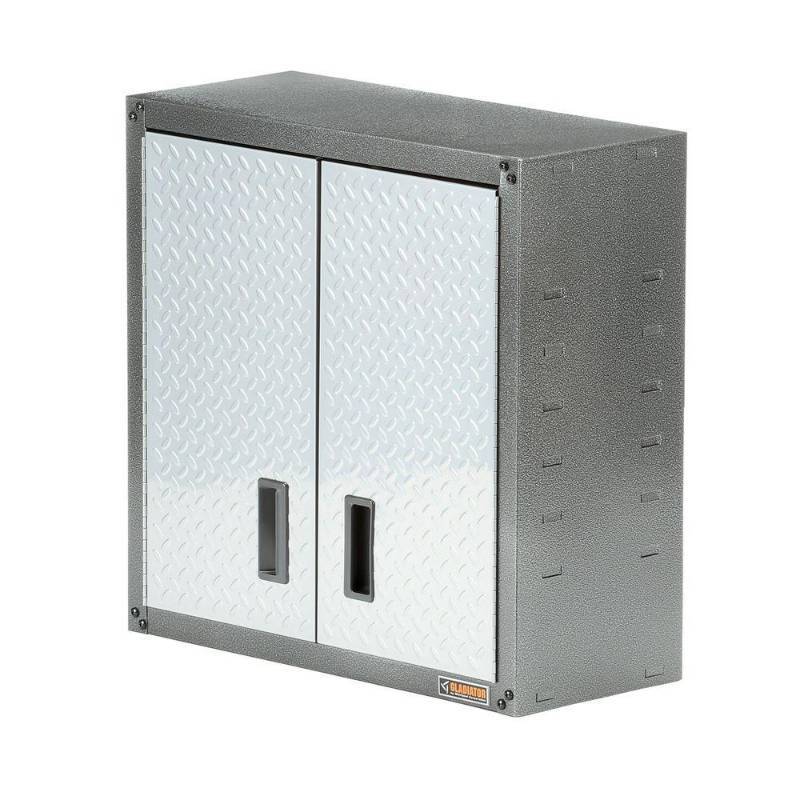 lot 58 image: Gladiator 28 in. H x 28 in. W x 12 in. D Steel Garage Wall Cabinet in Silver Tread, GAWG28FDYG
