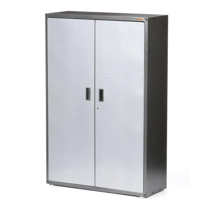 lot 54 image: Gladiator 72 in. H x 48 in. W x 18 in. D Steel Freestanding Garage Cabinet in Silver Tread, GAJG48KDYG