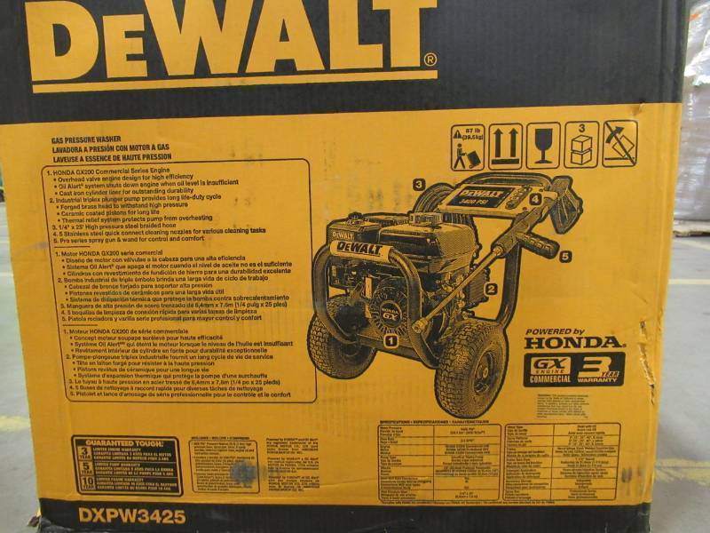 lot 143 image: Dewalt Honda GX200 3,400 PSI 2.5 GPM Gas Pressure Washer, DXPW3425 - Missing Pump